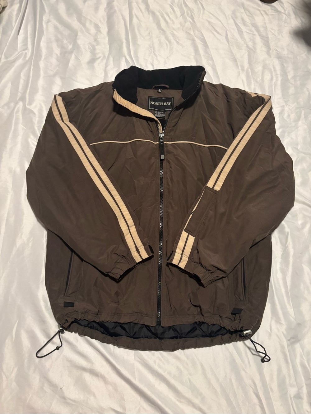 Men's Brown Bomber Jacket with Cream Racing Stripes